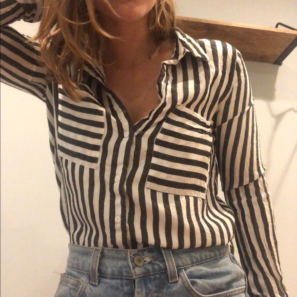 Striped button up top
